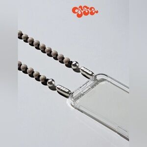 Beaded Phone Strap - Silver and Cream